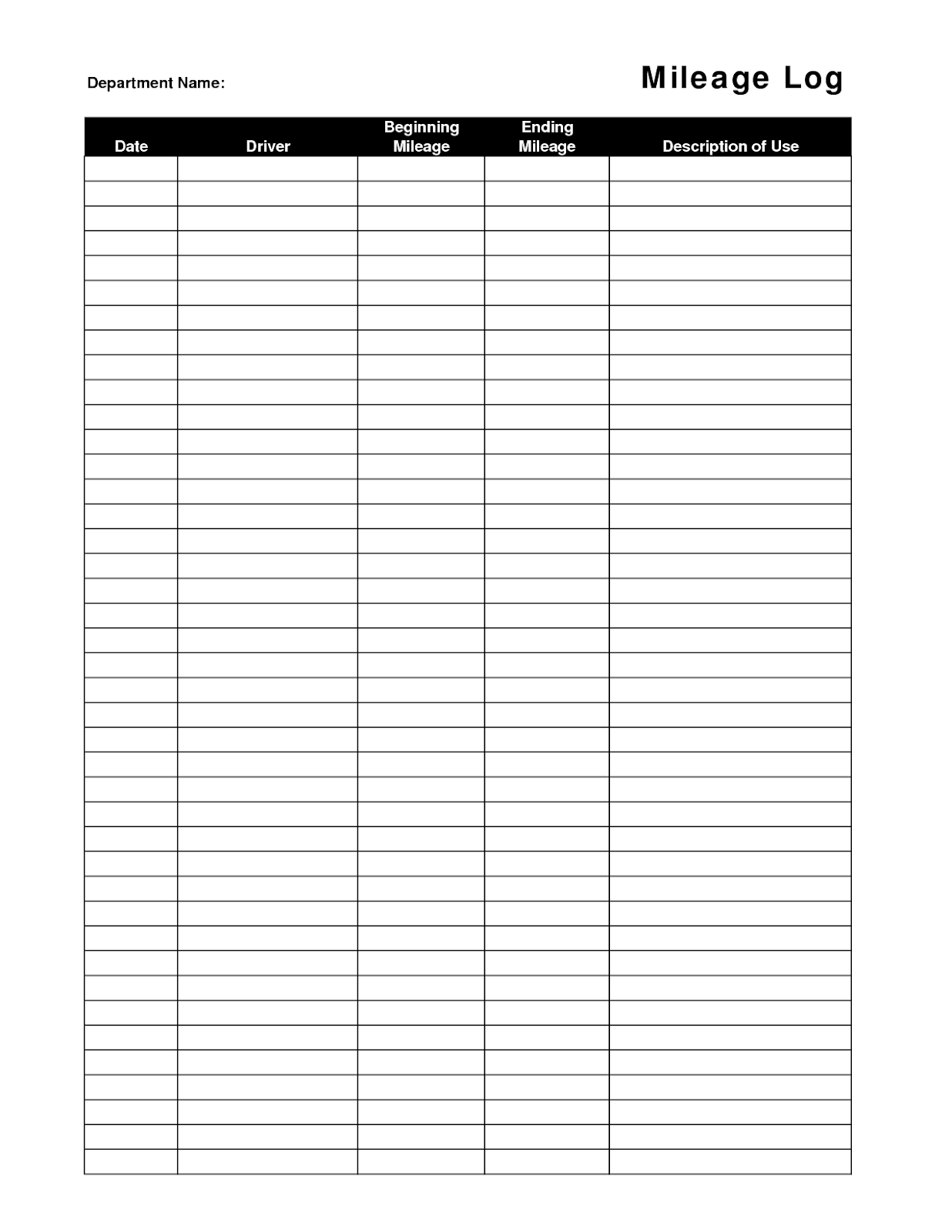 Free Printable Mileage Log Sheet