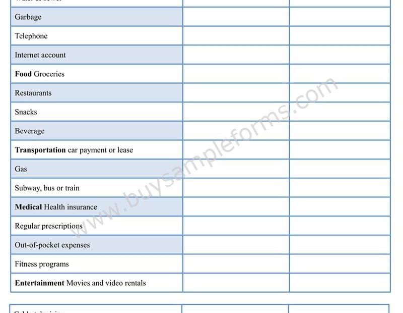 Free Printable Monthly Expense Forms Printable Forms Free Online