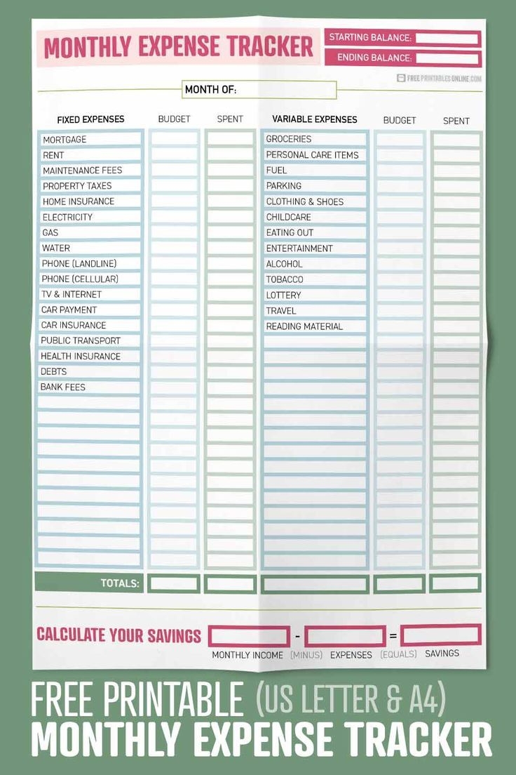 Free Printable Monthly Expense Tracker