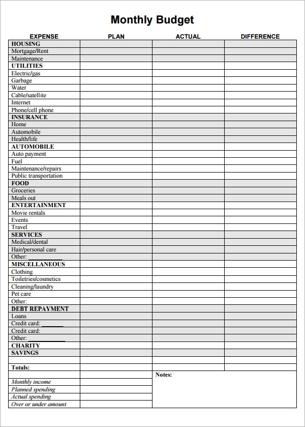 Free Printable Monthly Household Budget Sheet