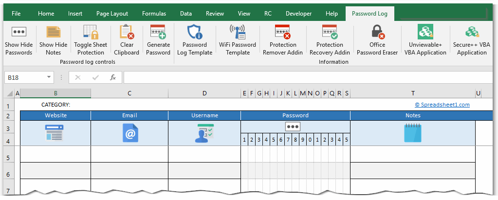 FREE Printable Password Log Excel Template