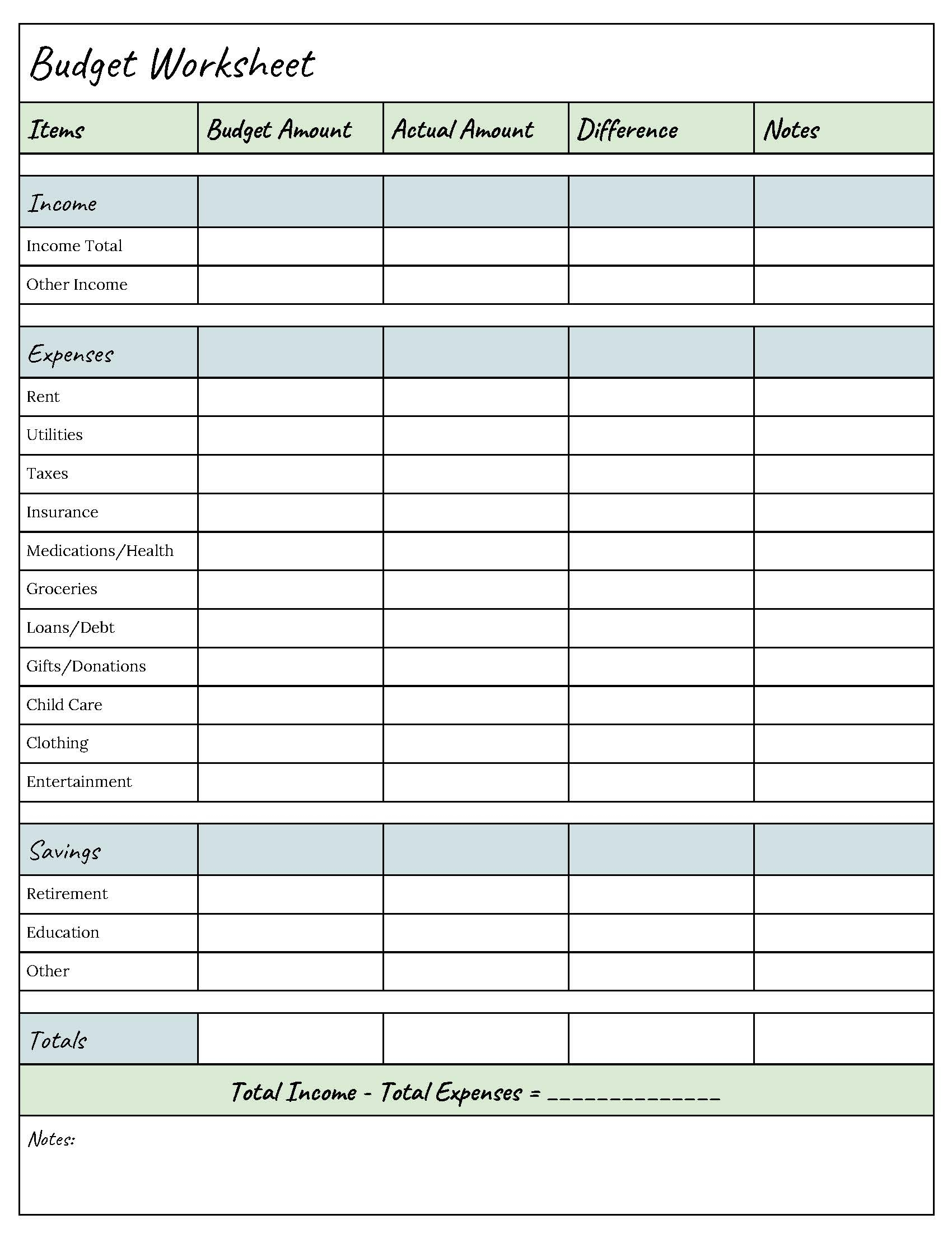 Free Printable Simple Budget Template Pgpole