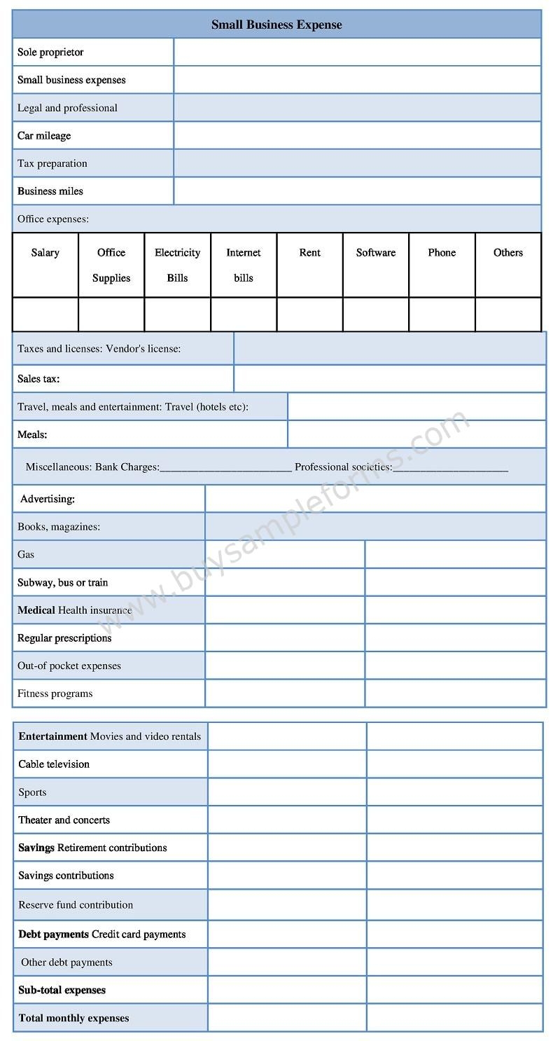Free Printable Small Business Expense Forms Printable Forms Free Online
