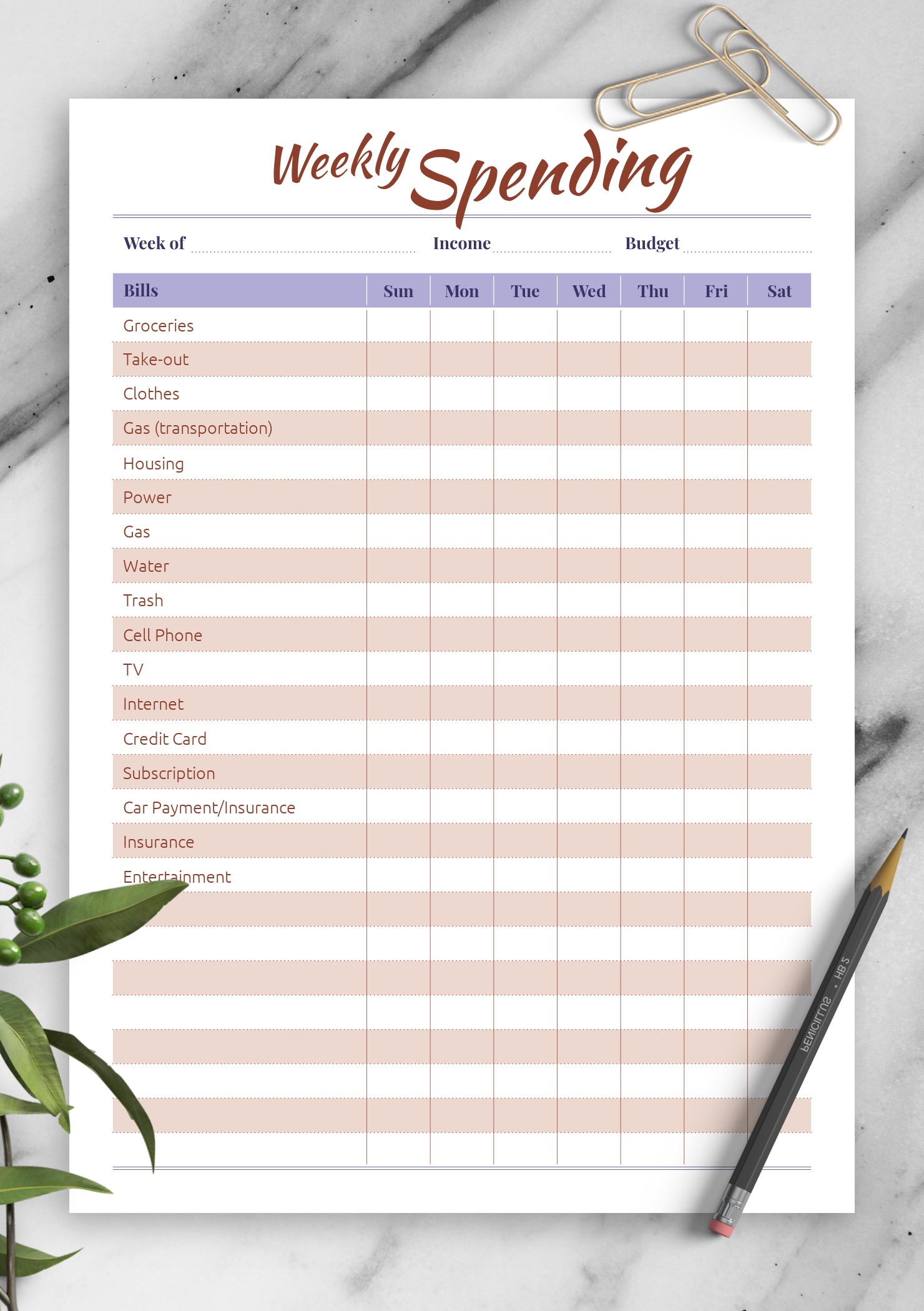 Free Printable Weekly Budget Template Printable Templates