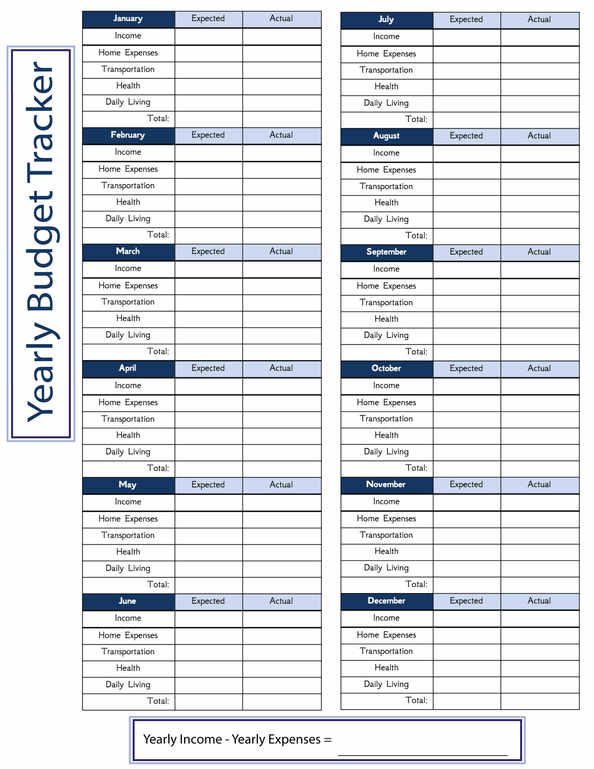 Free Printable Yearly Budget Template Printable Templates