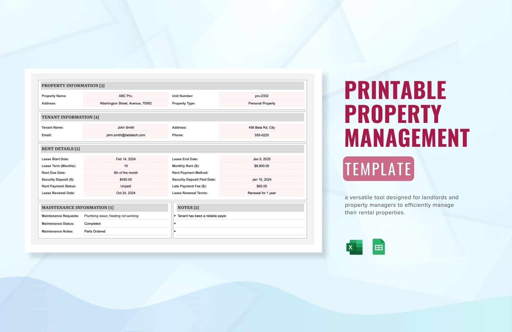 FREE Property Management Templates Download In Excel Google Sheets