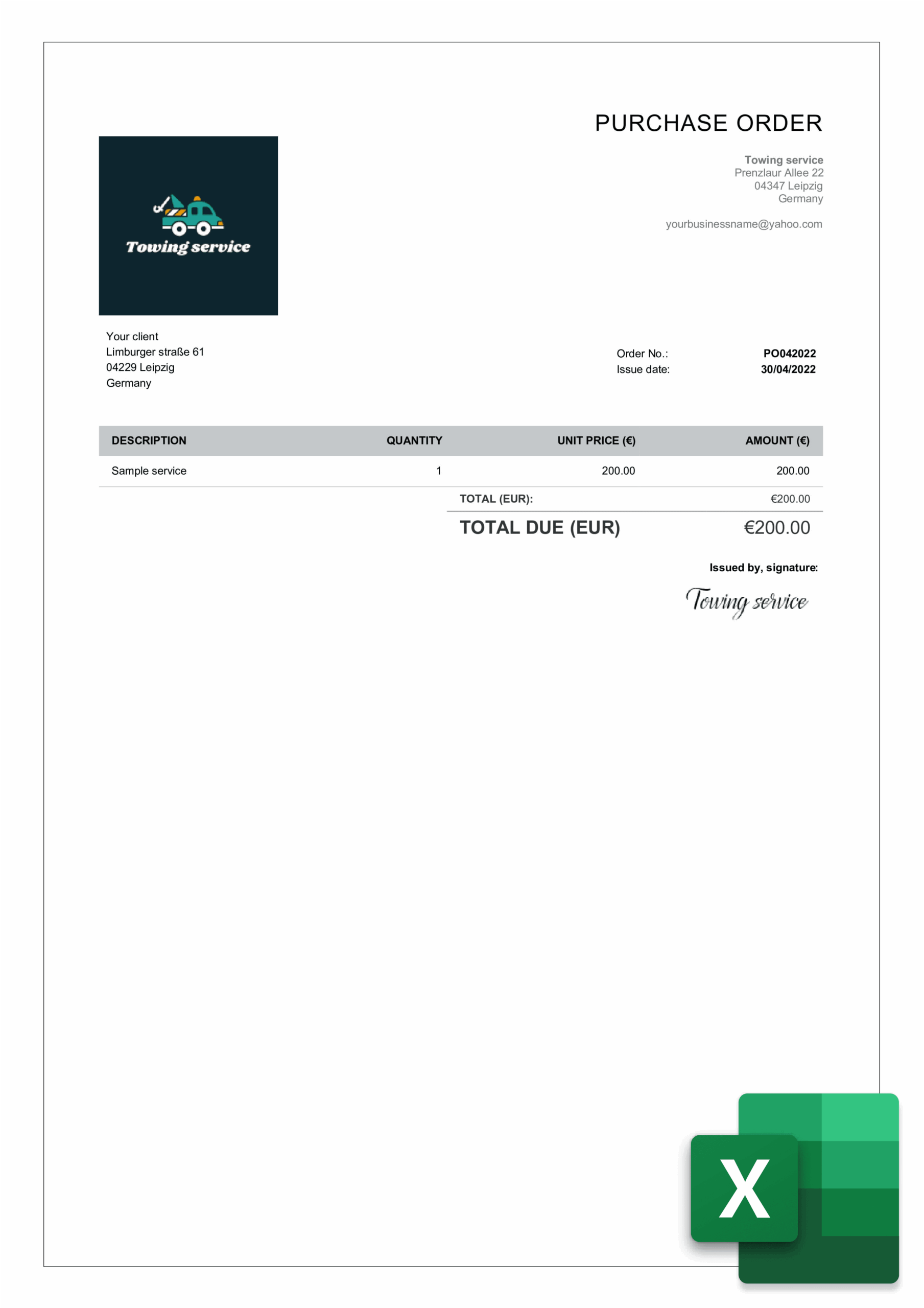 Free Purchase Order Excel Template Download Billdu