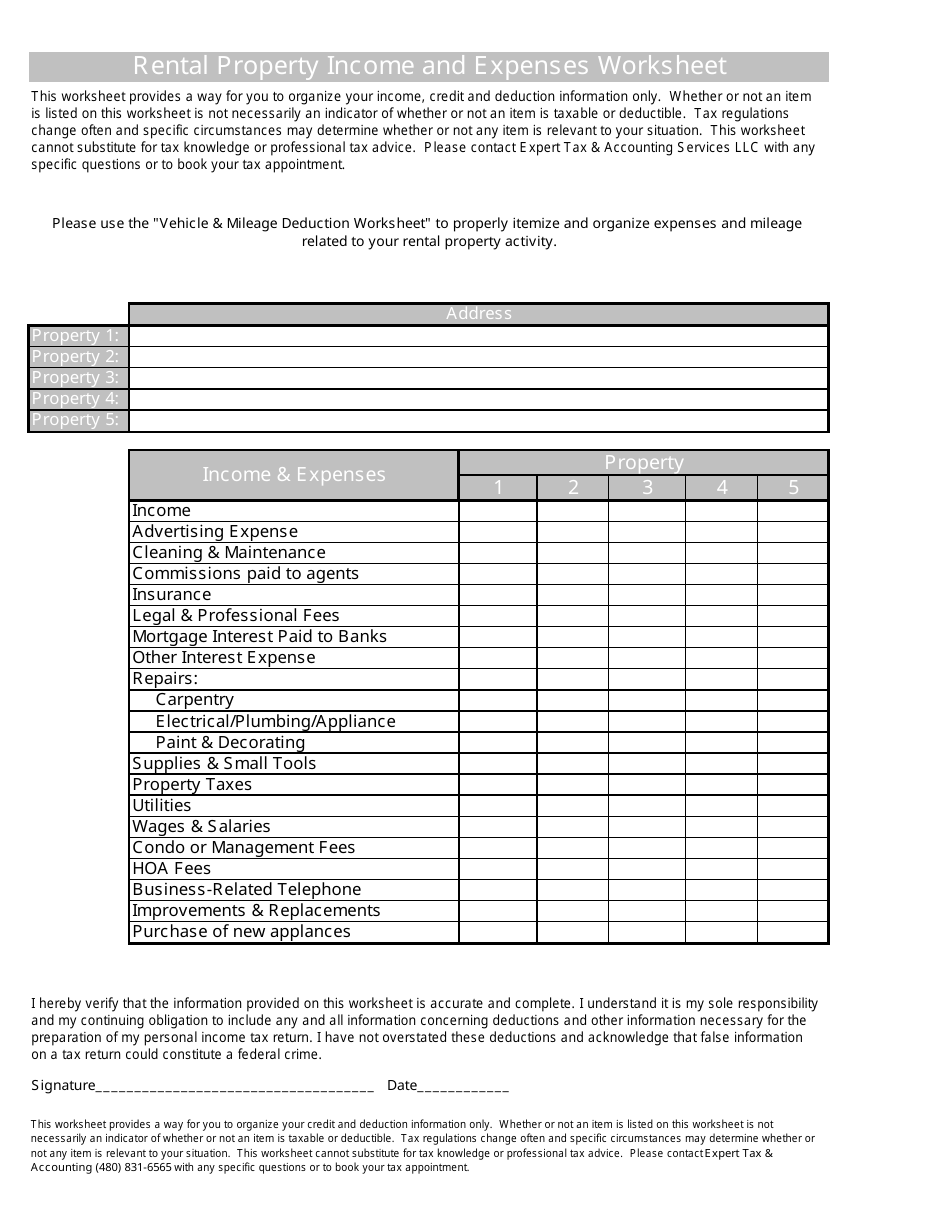 Free Rental Income Expense Worksheet Template Childklo