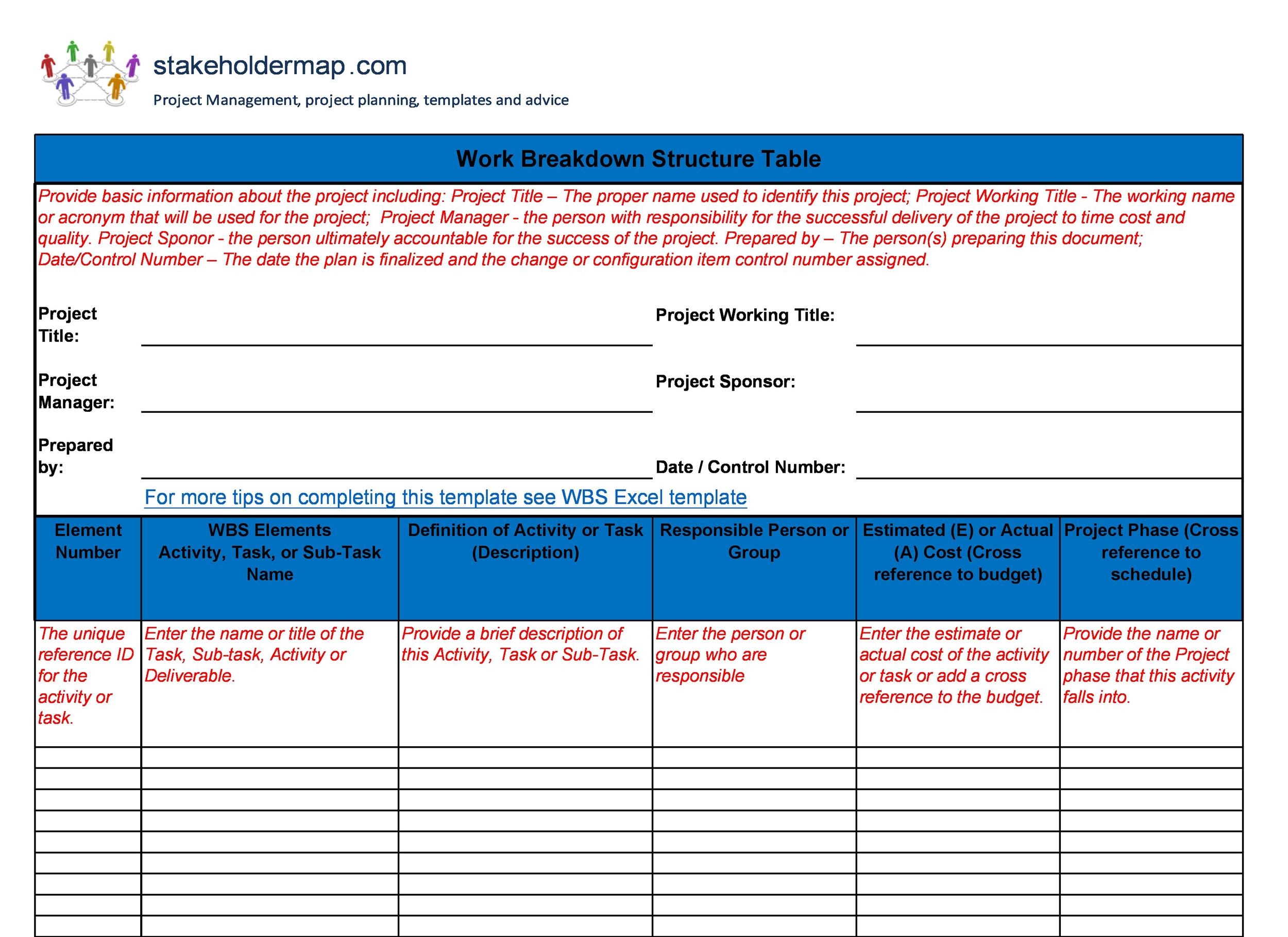 Free Work Breakdown Structure Template Excel