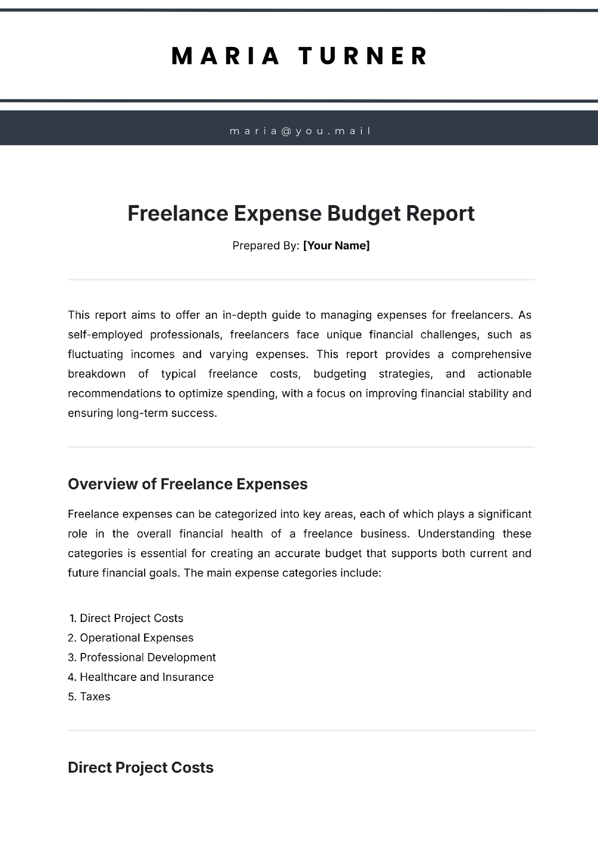 Freelance Expense Budget Report Template To Edit Online