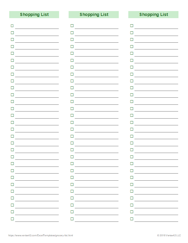 Grocery List Printable Template DocTemplates