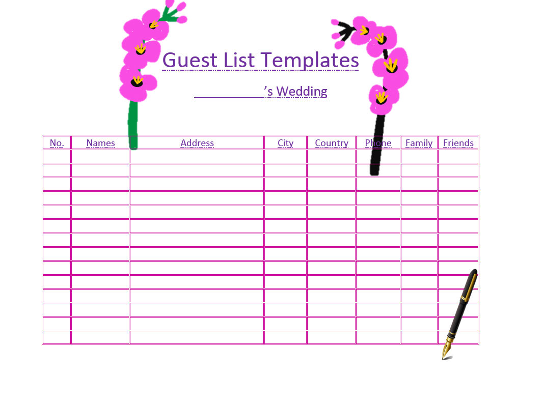 Guest List Template Excel Word Template
