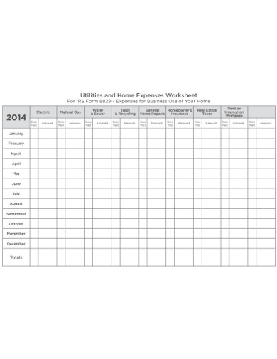 Home Expense Worksheet Printable