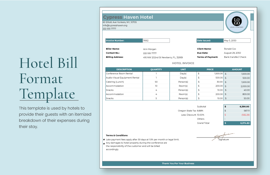 Hotel Bill Format Template Download In Excel Google Sheets 