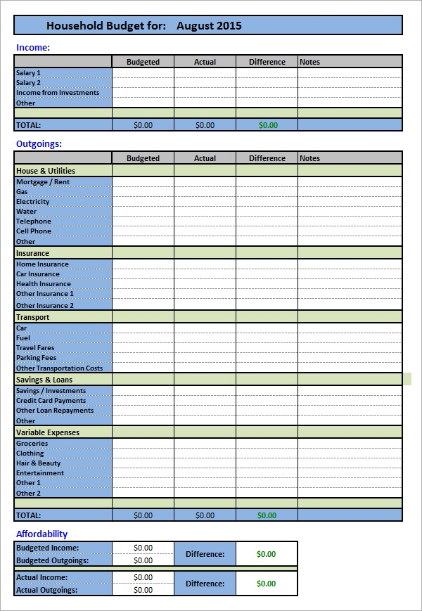 Household Budget Template Free Printable Printable Templates
