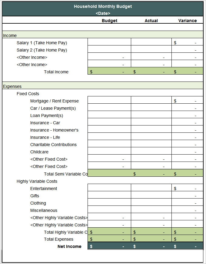 Household Budget Template Free Printable Printable Templates