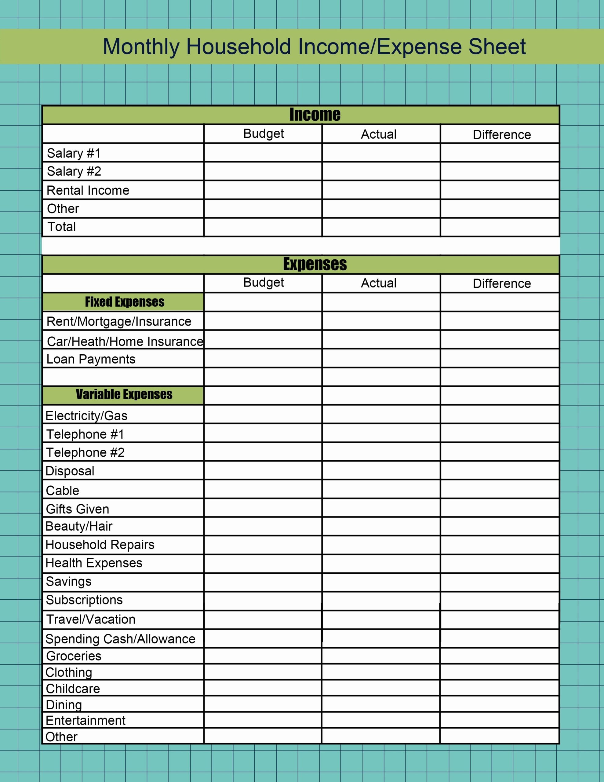 Income And Expense Tracking Worksheets