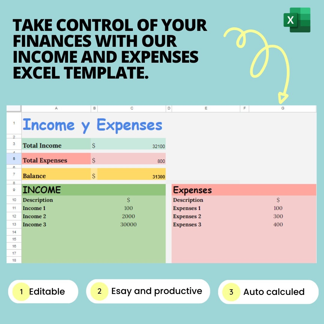 Income Expenses Excel Template Etsy