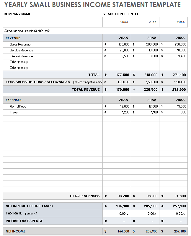 Income Statement Excel Template