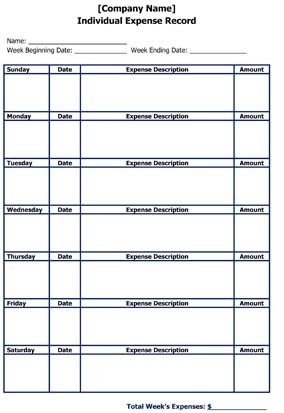 Individual Budget Expense Record Small Business Free Forms