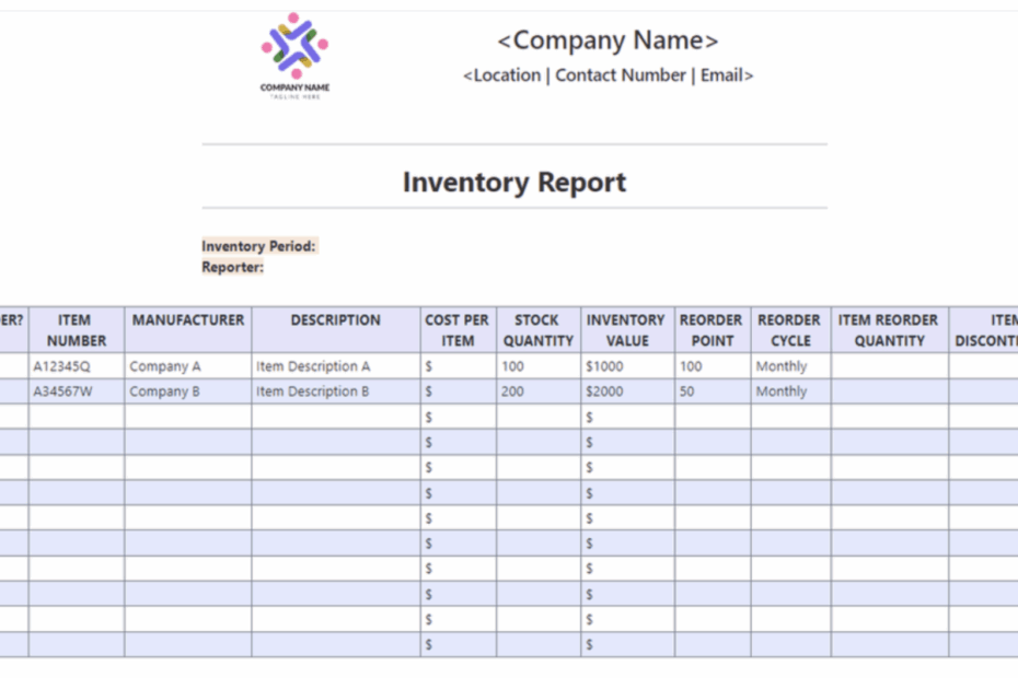 Inventory Spreadsheet Template Excel