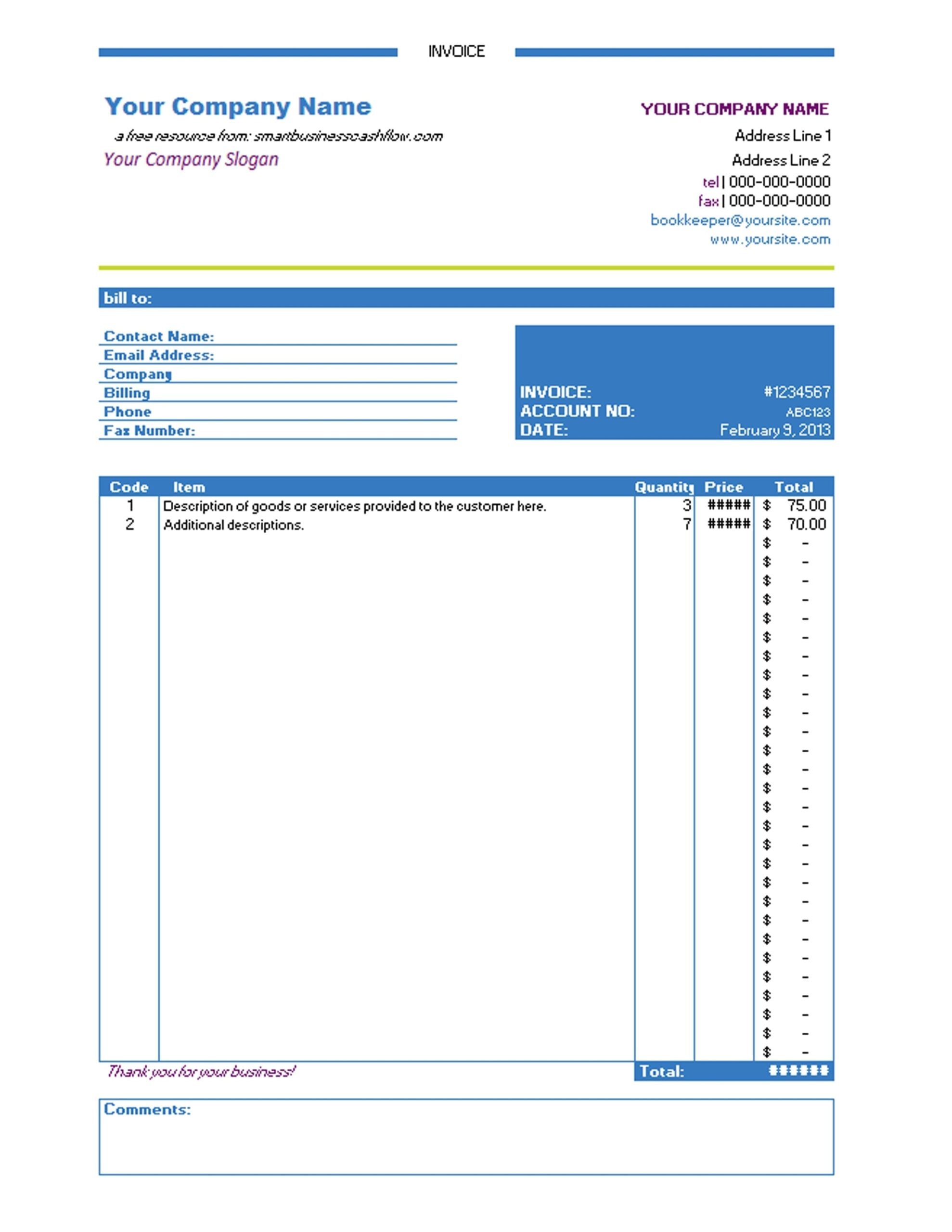 Invoice Template Excel Free Download Spreadsheet Templates For Busines 