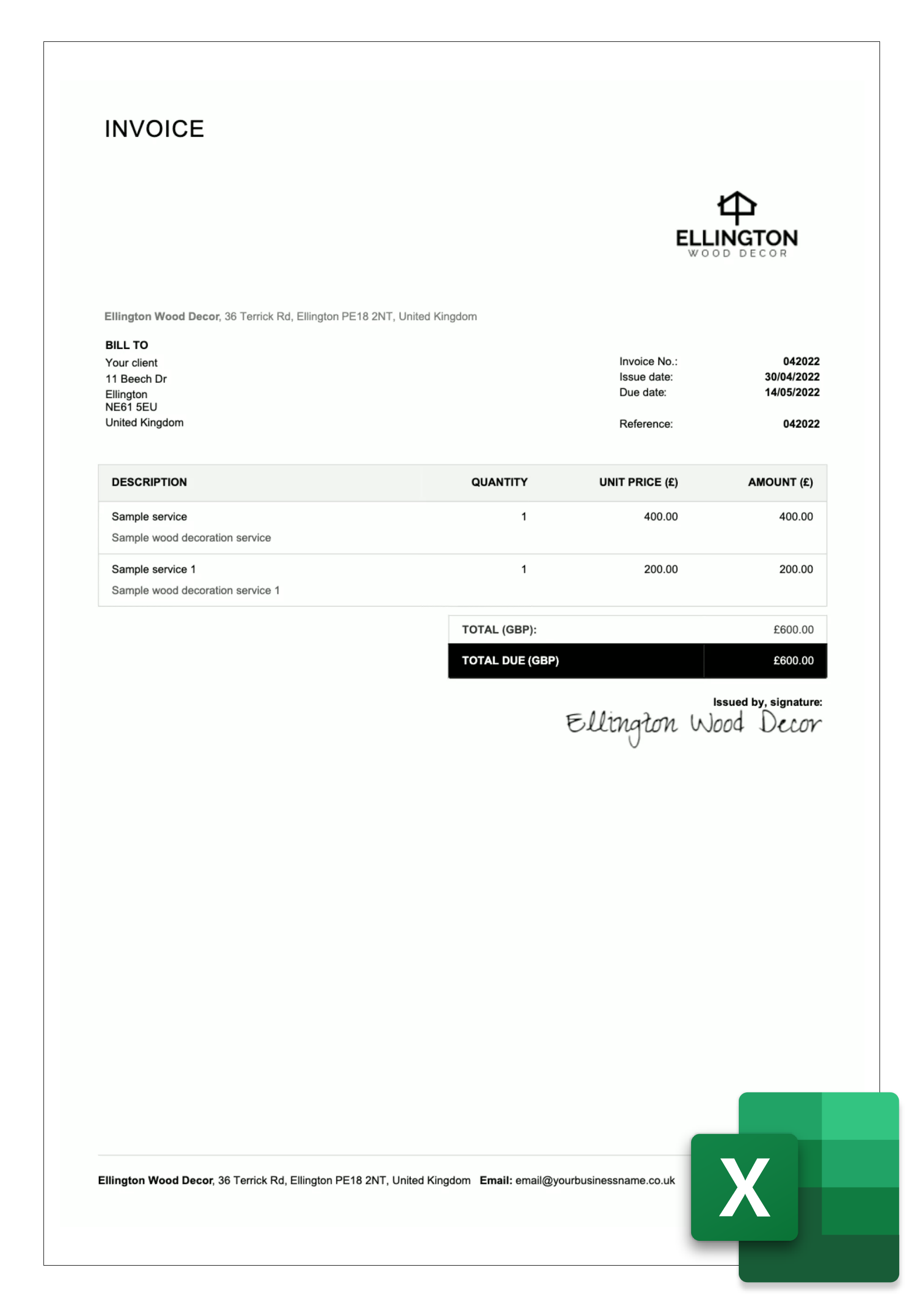 Invoice Template Uk Excel Invoice
