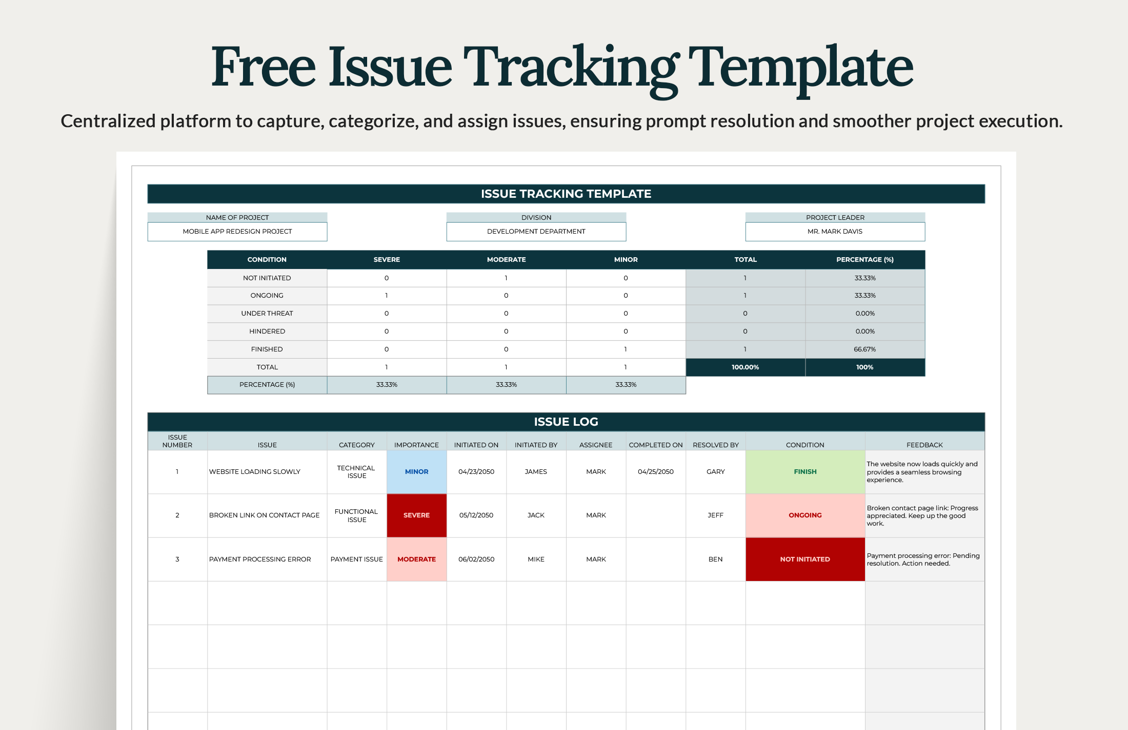 Issue Tracker Excel Template