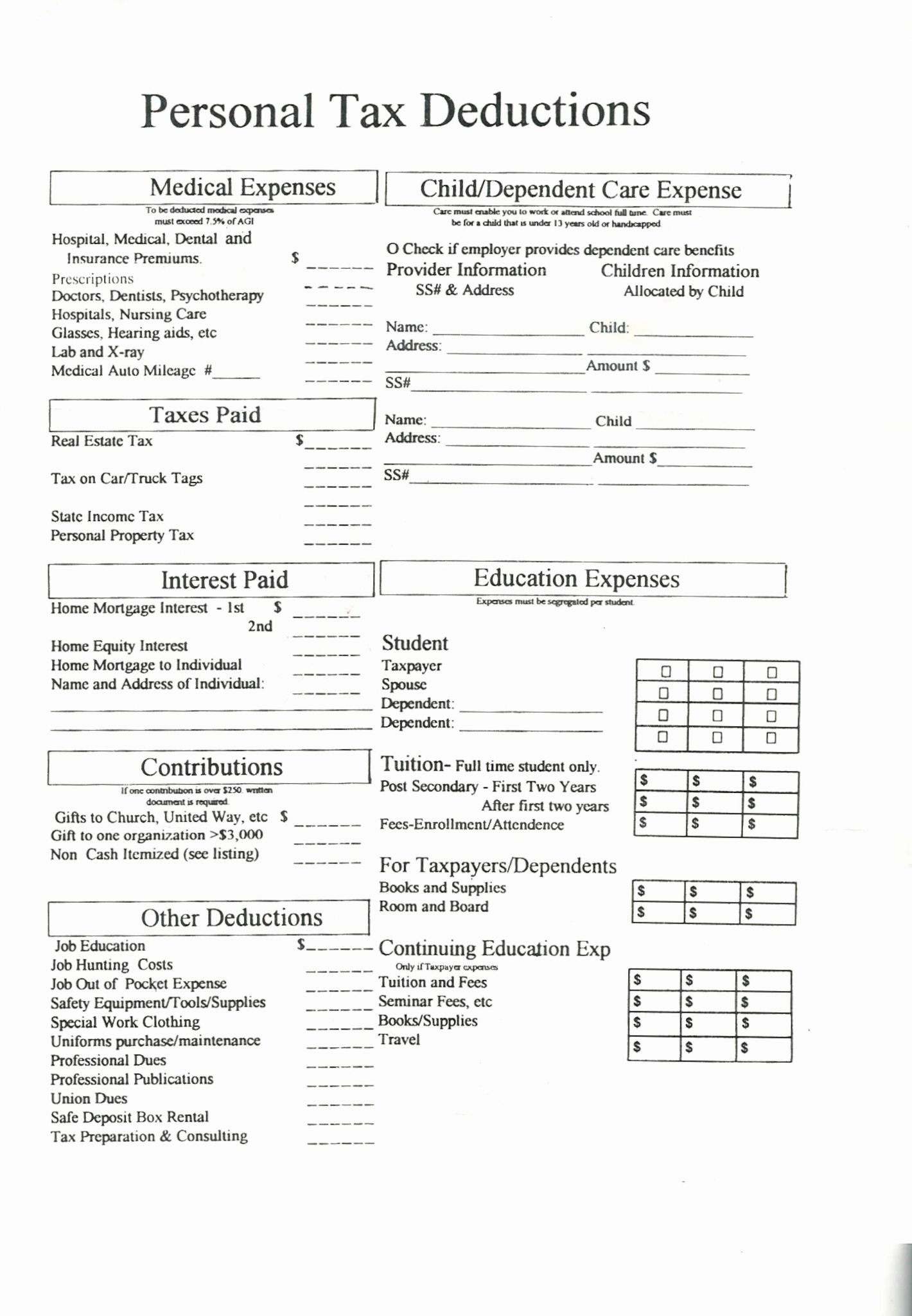 Itemized Deductions Worksheet 2016 Db excel