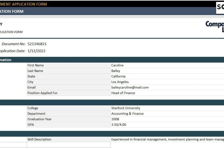 Job Application Excel Template Excel Template Job Application
