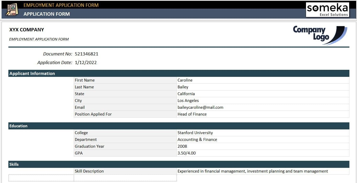 Job Application Excel Template Excel Template Job Application 