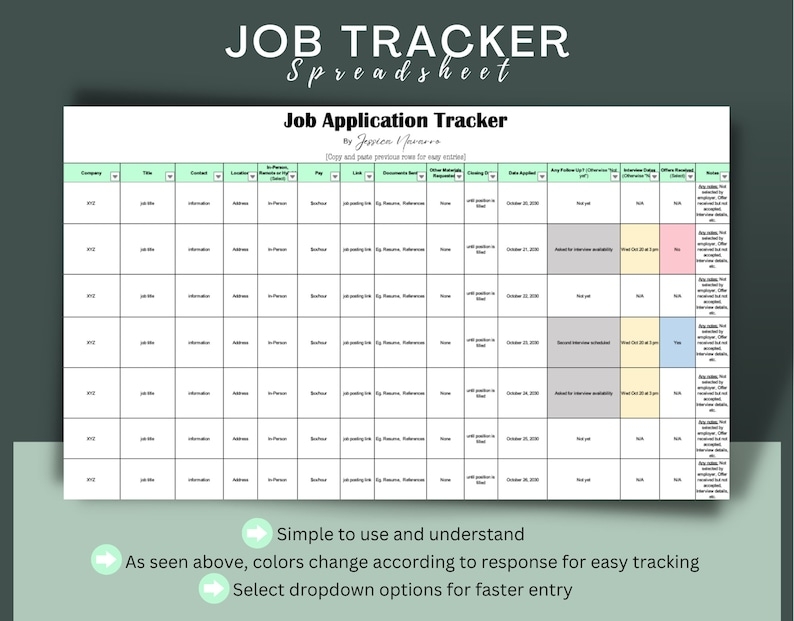 Job Tracker Excel Template Organization Tools Job Tracking 