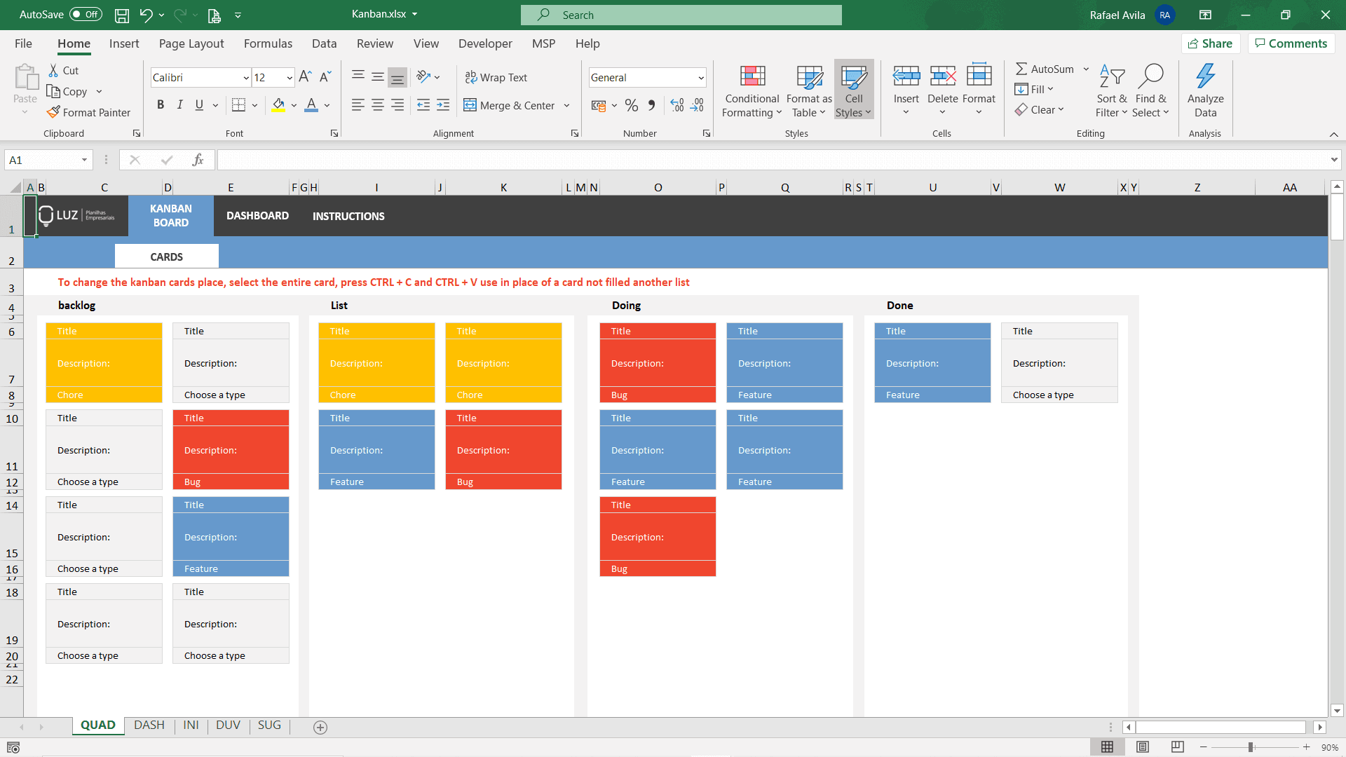 Kanban Excel Template