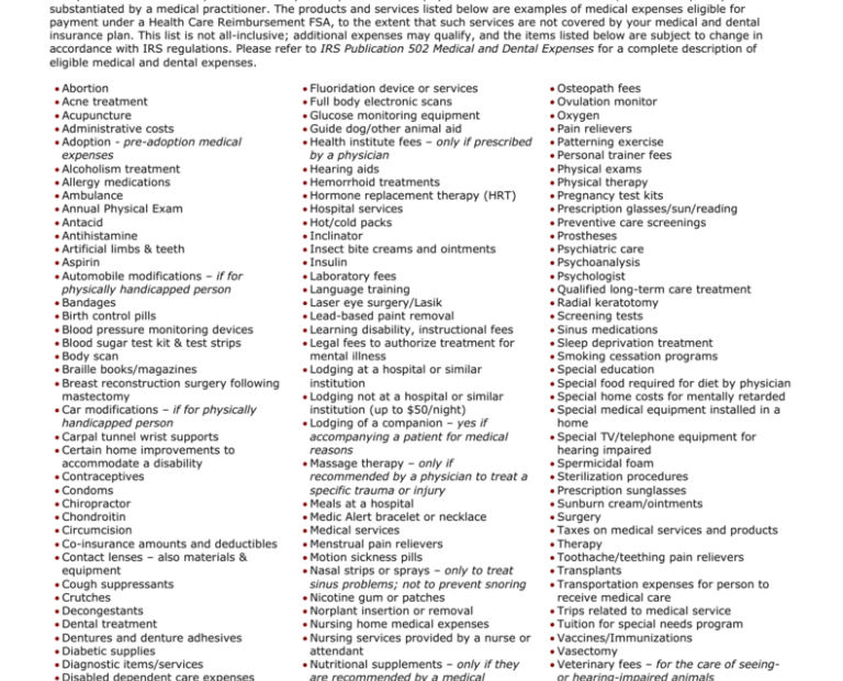 List Of Fsa Eligible Expenses 2025 Kandy Livvyy
