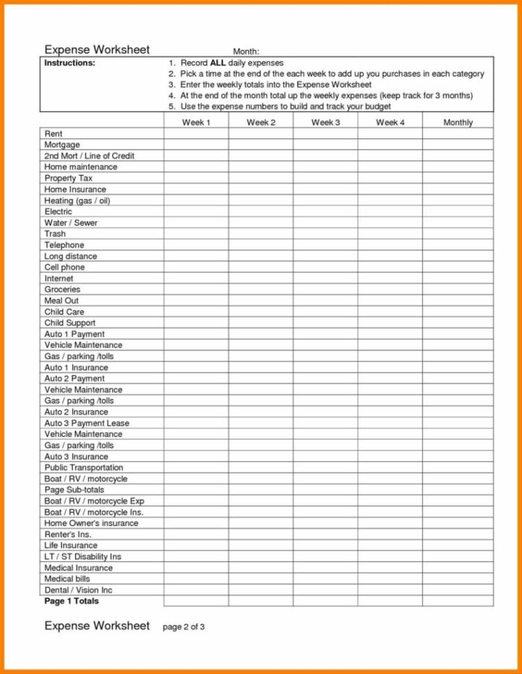 Living Expenses Spreadsheet With Retirement Expense Worksheet And 
