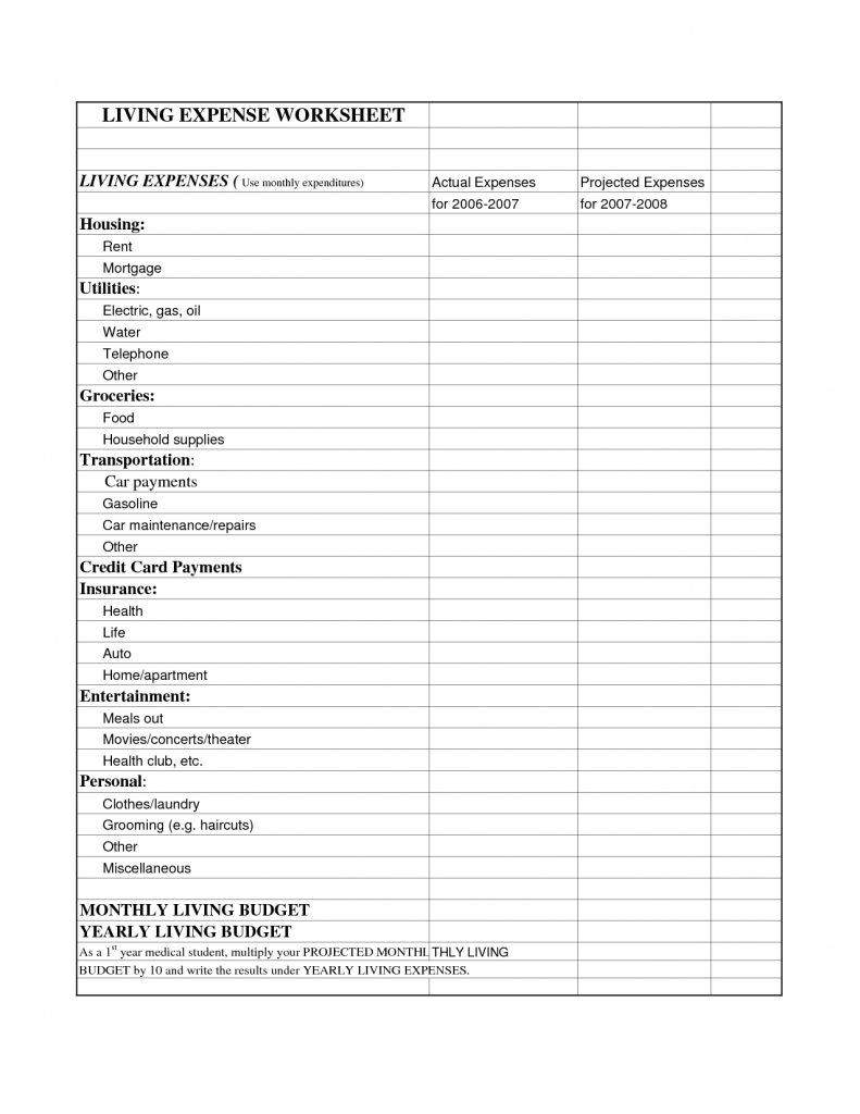 Living Expenses Worksheet Printable Pdf Living Expenses Worksheet Printable Pdf