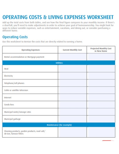 Living Expenses Worksheet Printable Pdf