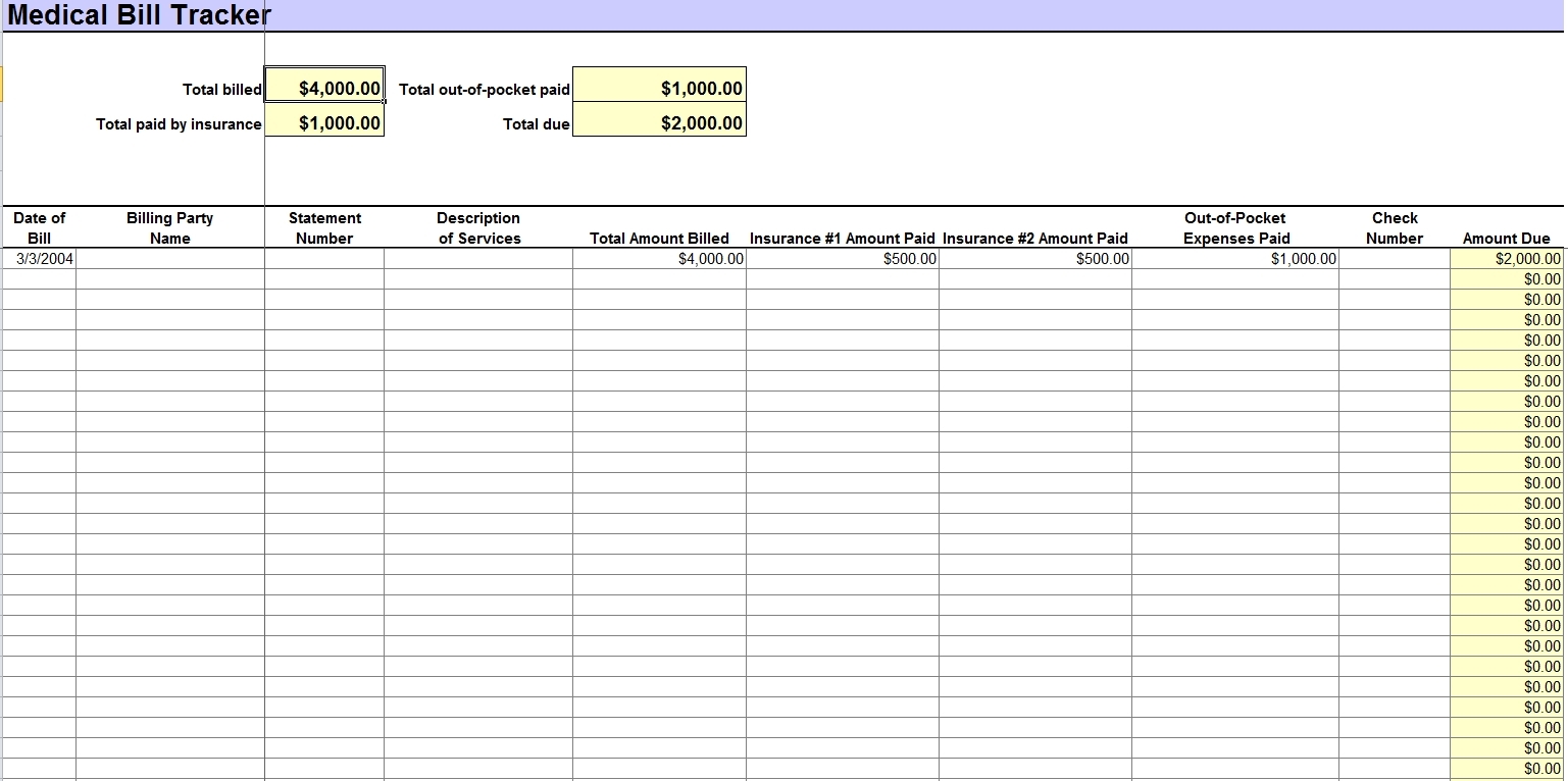 Medical Bill Tracker Template Excel Templates Excel Spreadsheets 