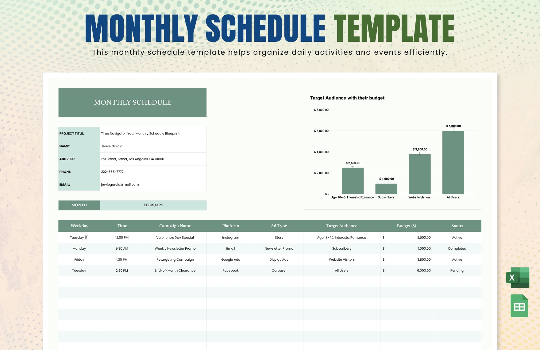 Monthly Cl Schedule Template Excel Infoupdate