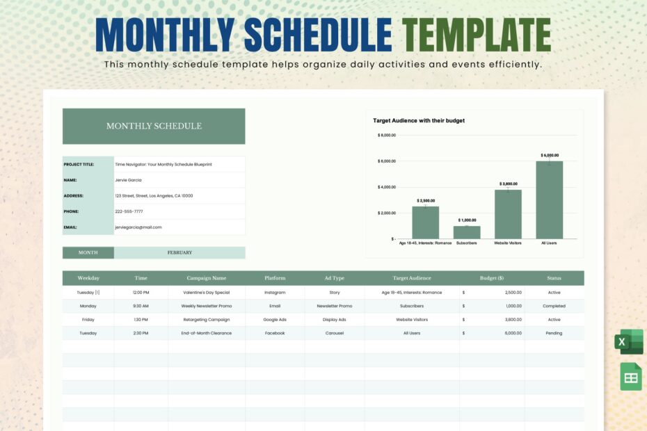 Monthly Cl Schedule Template Excel Infoupdate