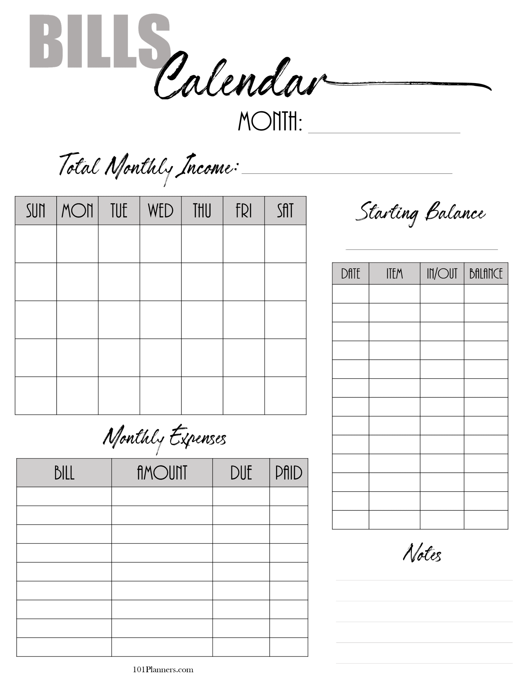 Monthly Expense Calendar Clare Desirae