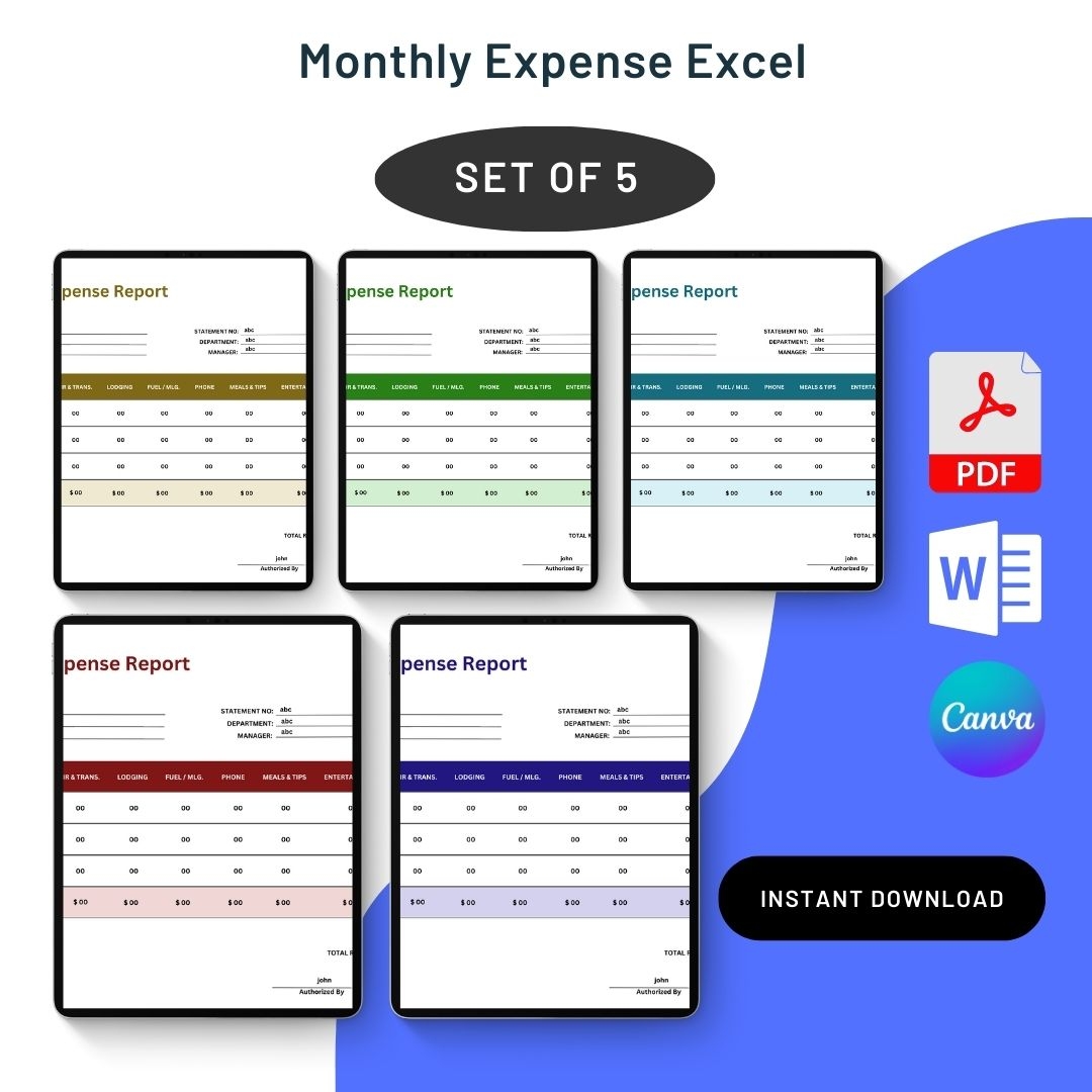 Monthly Expense Excel Template Printable PDF Word