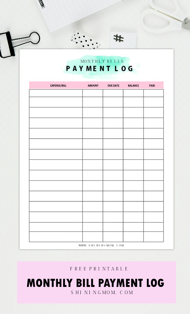 Monthly Expenses List Printable