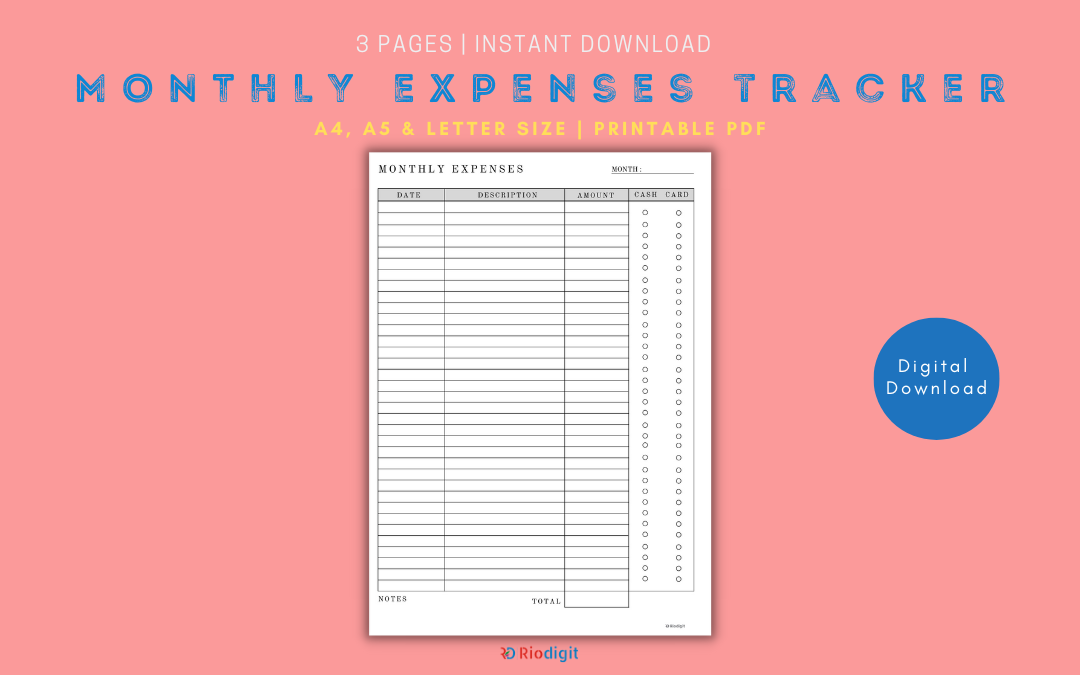 Monthly Expenses Tracker Printable FREE Riodigit