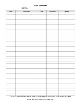 Monthly Farm Expenses Form Template