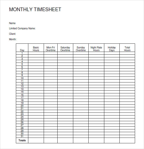 Monthly Timesheet Template For Excel Studentfer