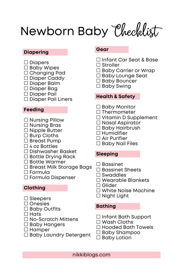 Newborn Baby Checklist Printable PDF Shopping List For New Moms 