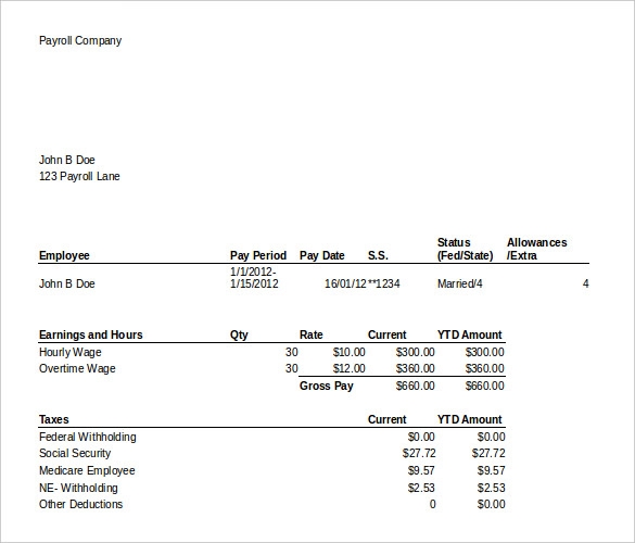 Pay Stub Excel Template