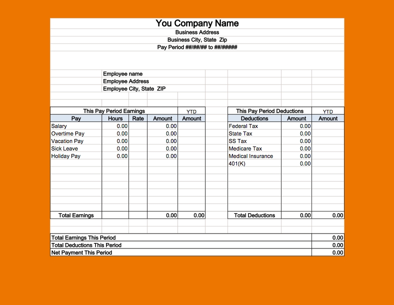 Pay Stub Excel Template