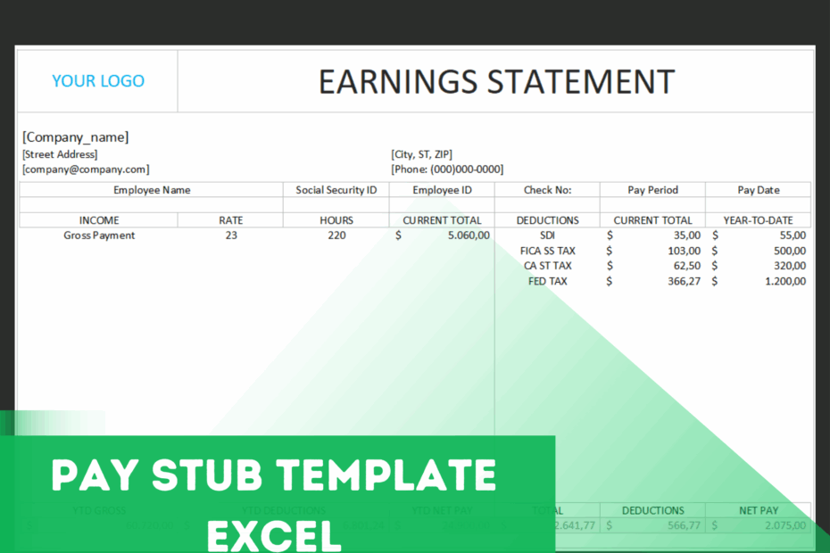 Pay Stub Template Excel Exsheets